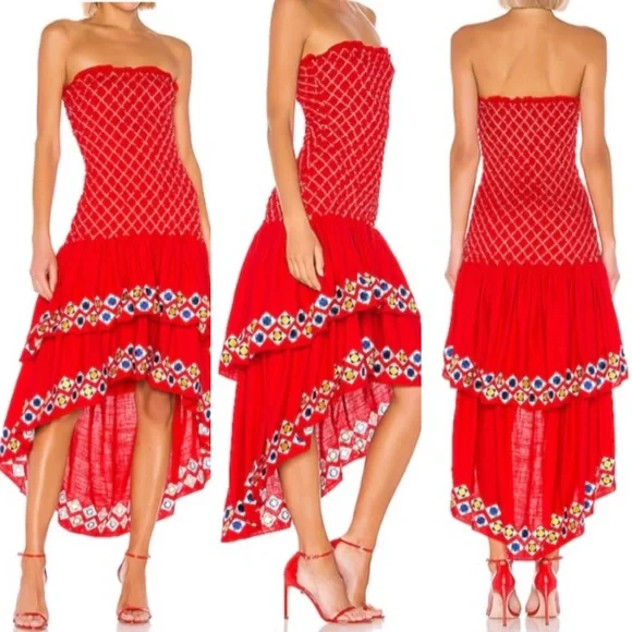 Alexis Revada Dress in Red Geometric Embroidery Size Large NWT - Picture 4 of 11